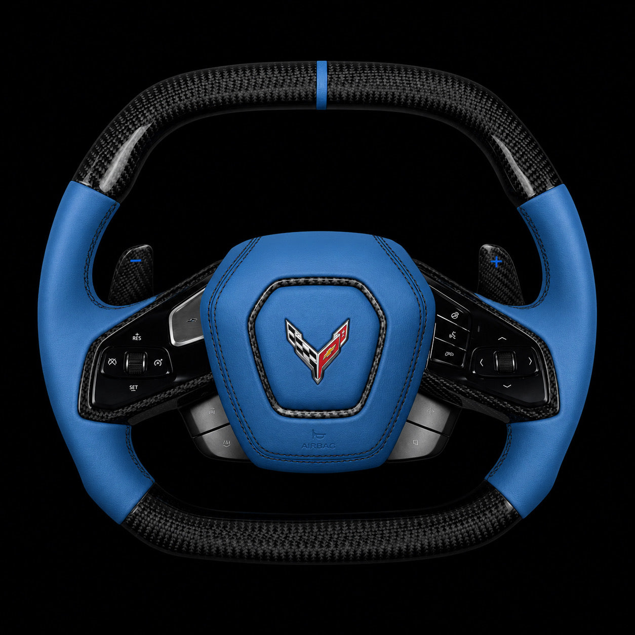 C8 Corvette Carbon Fiber Steering Wheel + Rapid Blue Leather