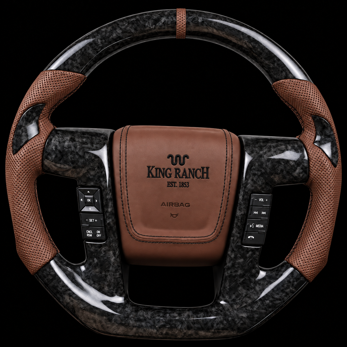 2009-2014 F-150 King Ranch Forged Carbon Fiber Steering Wheel in Brown Leather