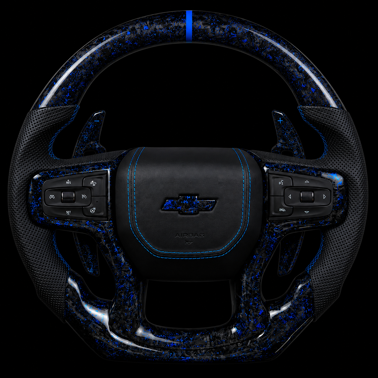 Chevrolet Silverado Forged Carbon Fiber Steering Wheel + Blue Flakes