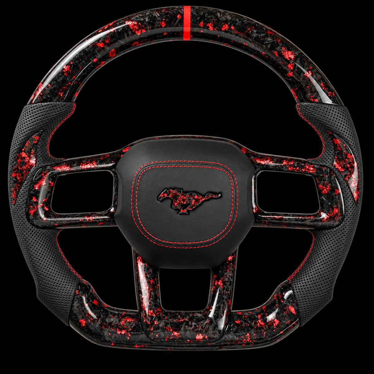 2024+ Mustang s650 Forged Carbon Fiber Steering Wheel + Red Flakes