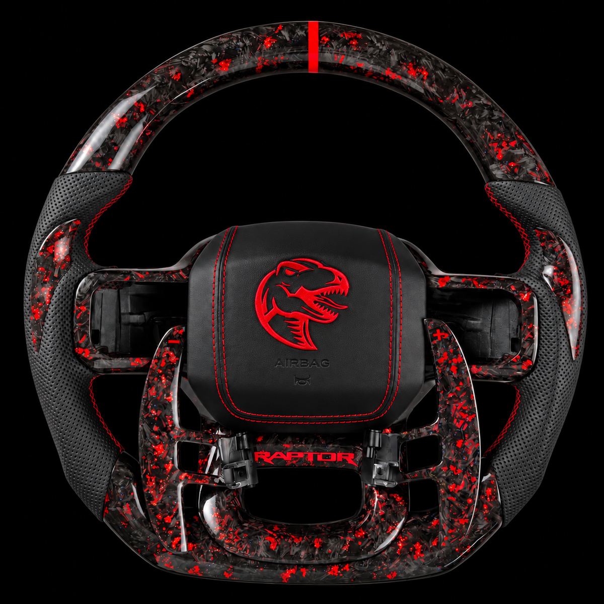 2021+ Ford Raptor Forged Carbon Fiber Steering Wheel + Red Flakes