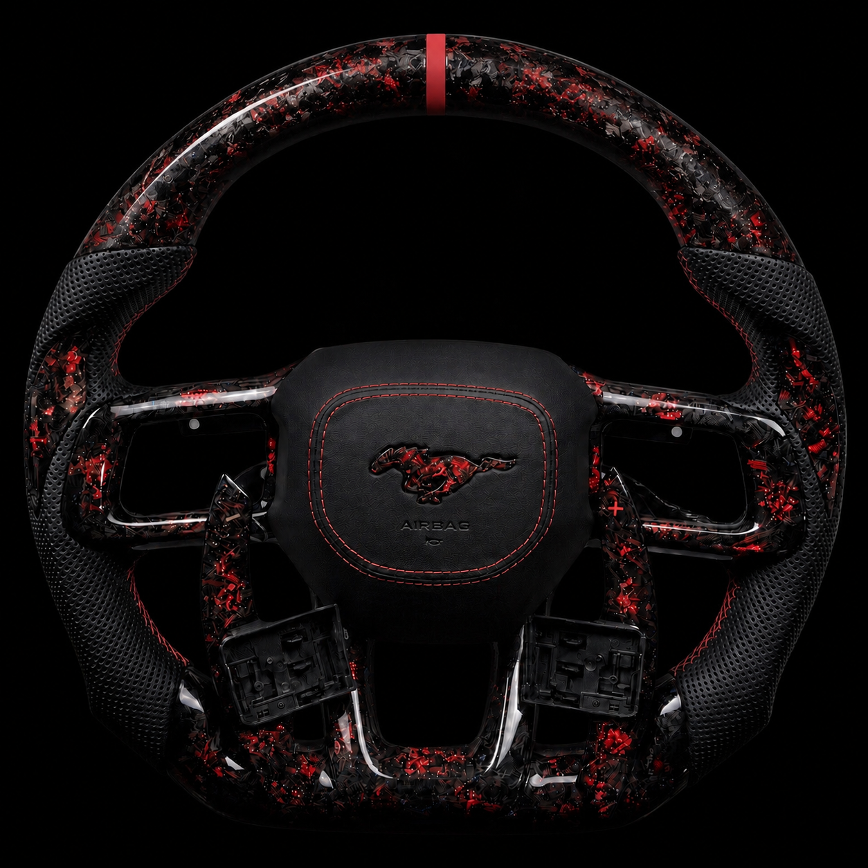 Mustang s650 LED Forged Carbon Fiber Steering Wheel + Red Flakes
