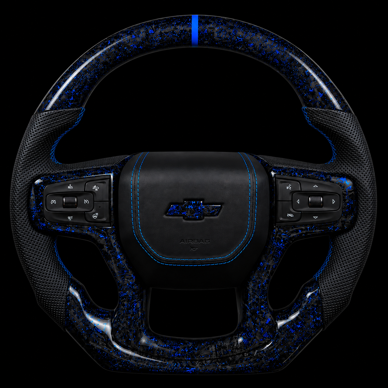 Chevrolet Silverado Forged Carbon Fiber Steering Wheel + Blue Flakes