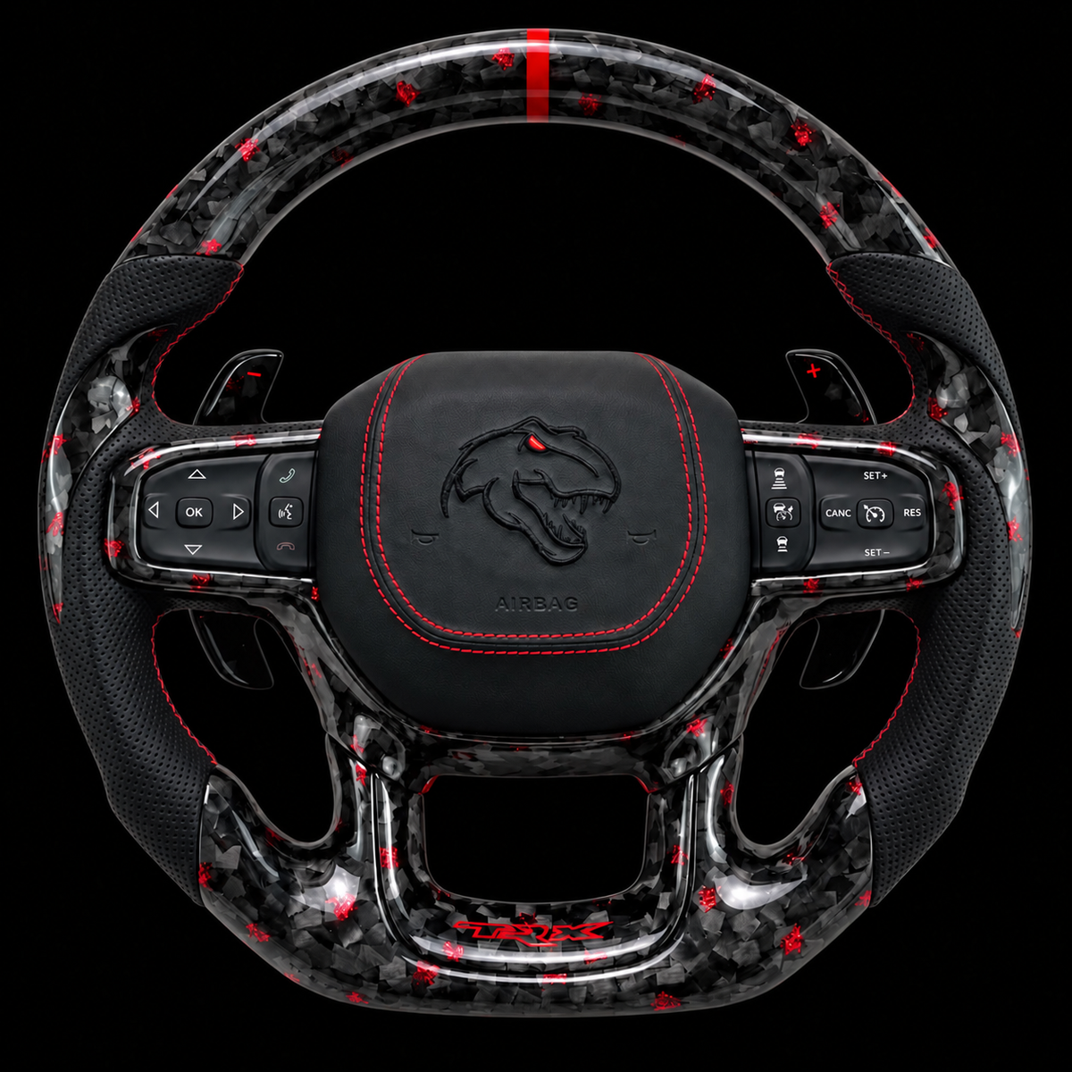 2021+ RAM TRX Forged Carbon Fiber Steering Wheel + Red Flakes￼￼￼
