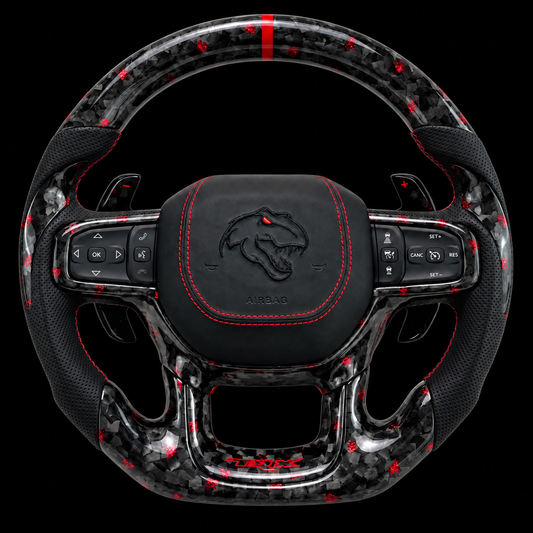 2021+ RAM TRX Forged Carbon Fiber Steering Wheel + Red Flakes￼￼￼