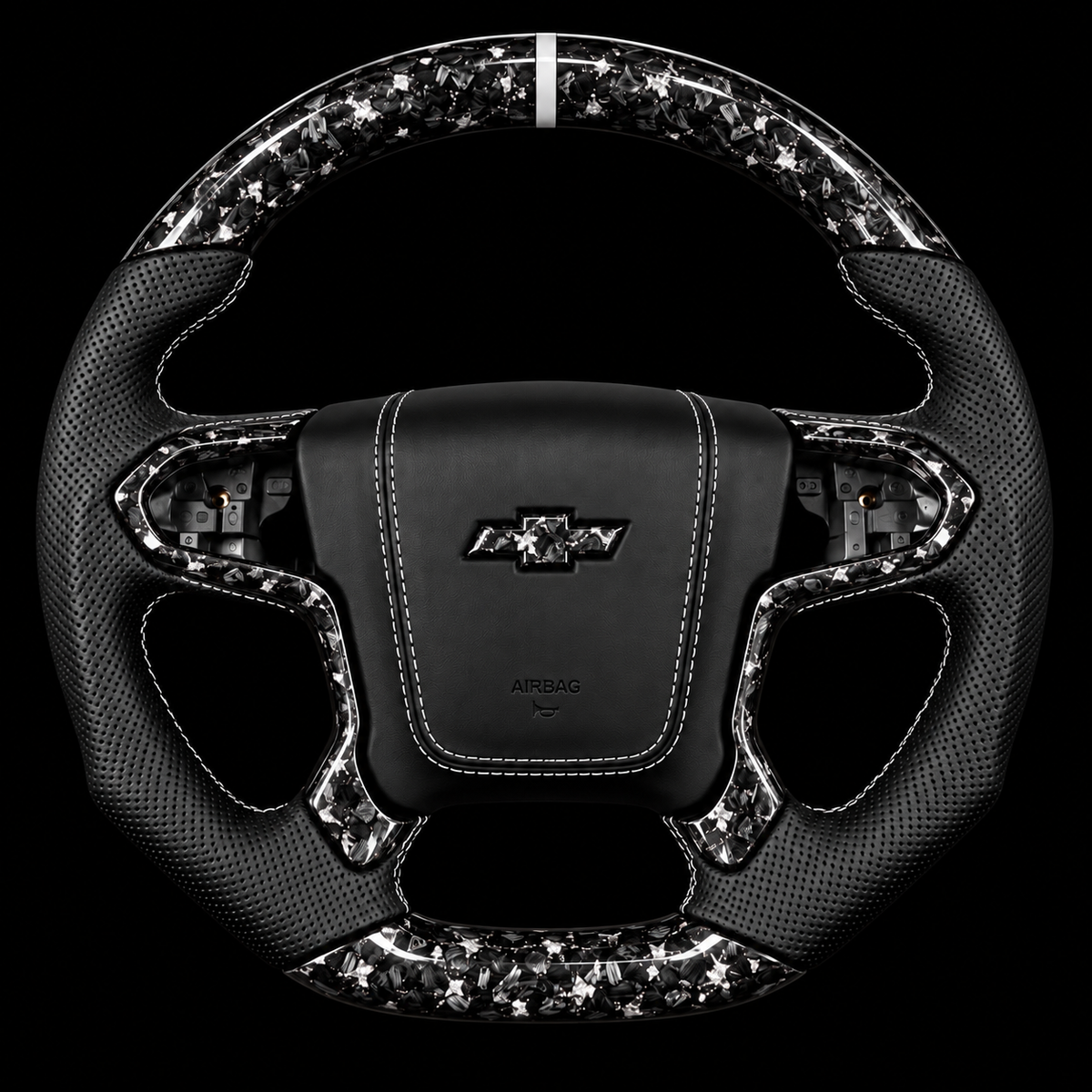 2014-2018 Chevrolet Silverado Forged Carbon Fiber Steering Wheel + Silver Flakes