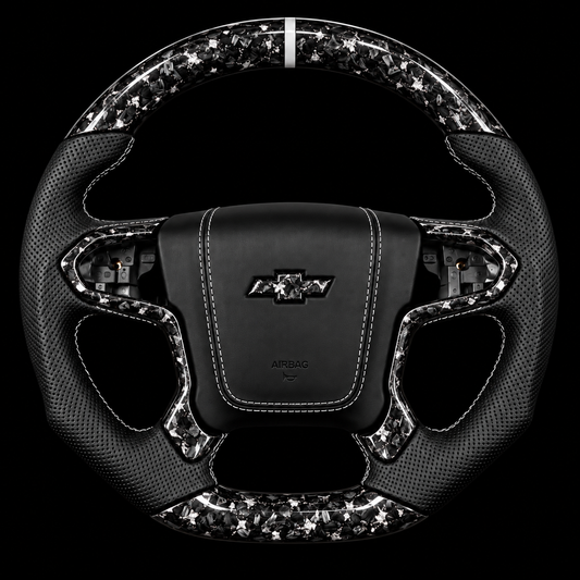 2014-2018 Chevrolet Silverado Forged Carbon Fiber Steering Wheel + Silver Flakes