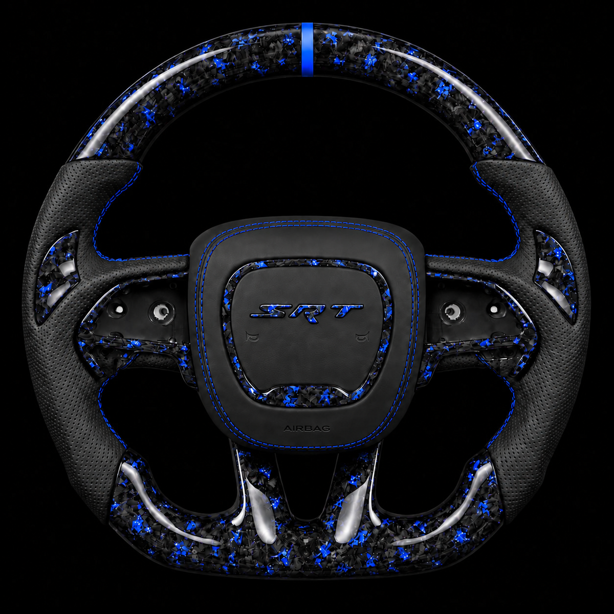 2015-2023 Dodge SRT Forged Carbon Fiber Steering Wheel + Blue Flakes