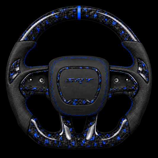 2015-2023 Dodge SRT Forged Carbon Fiber Steering Wheel + Blue Flakes