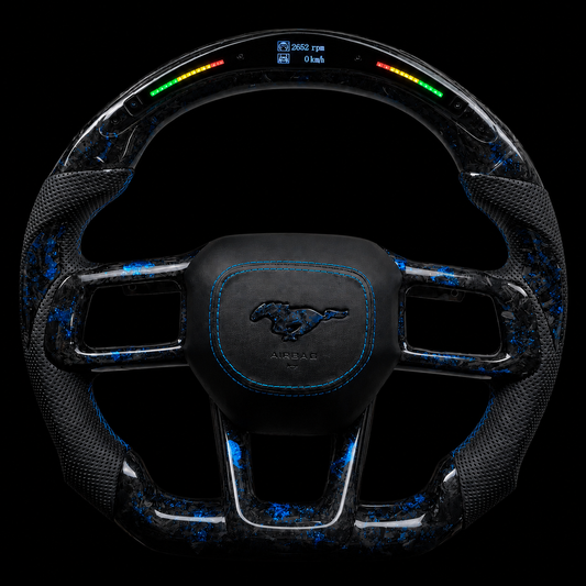 Mustang s650 LED Forged Carbon Fiber Steering Wheel + Blue Flakes