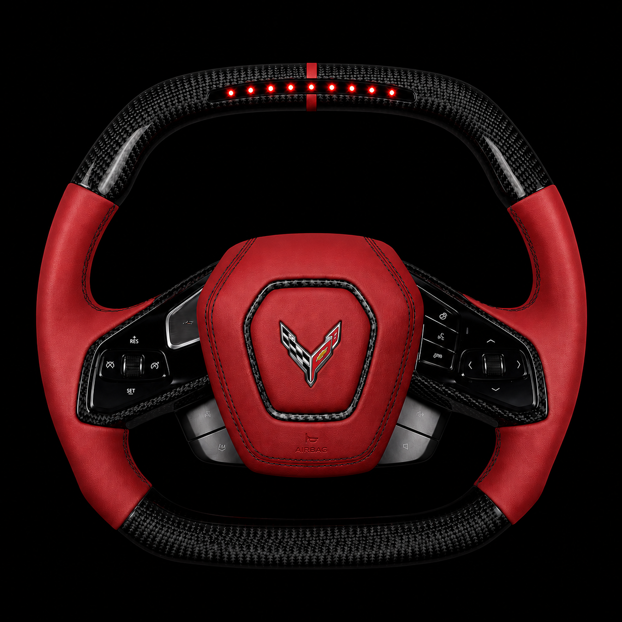 C8 Corvette Carbon Fiber Steering Wheel + Red Leather