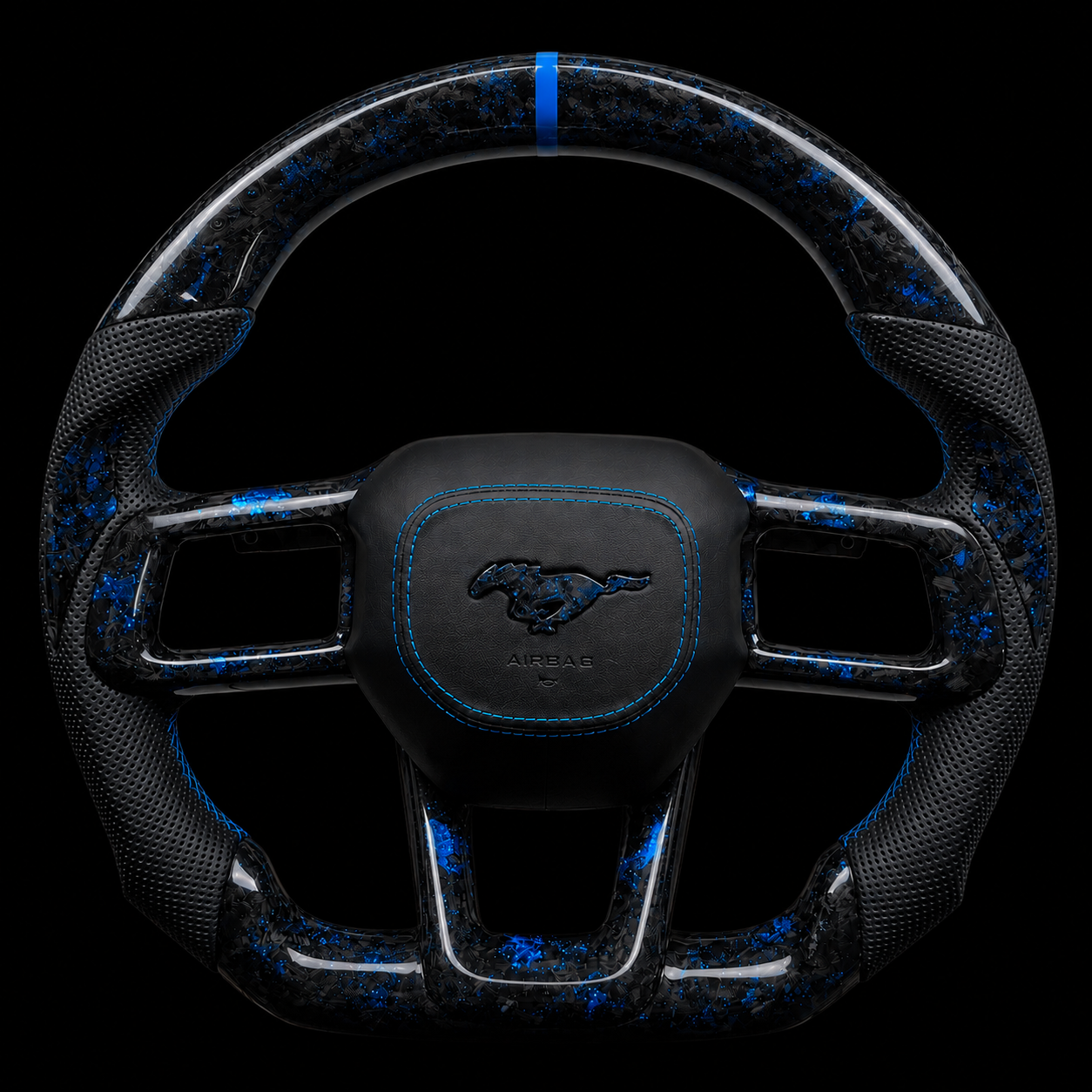 Mustang s650 LED Forged Carbon Fiber Steering Wheel + Blue Flakes