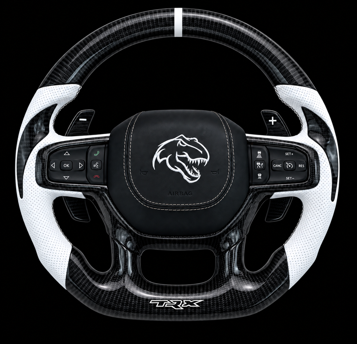 2021+ Ram TRX Carbon Fiber Steering Wheel in Black and White