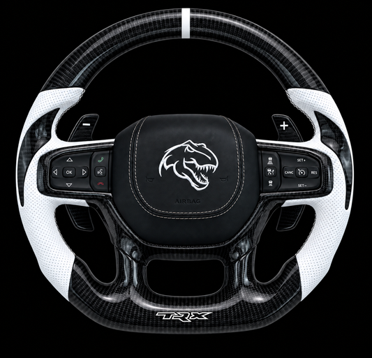 2021+ Ram TRX Carbon Fiber Steering Wheel in Black and White