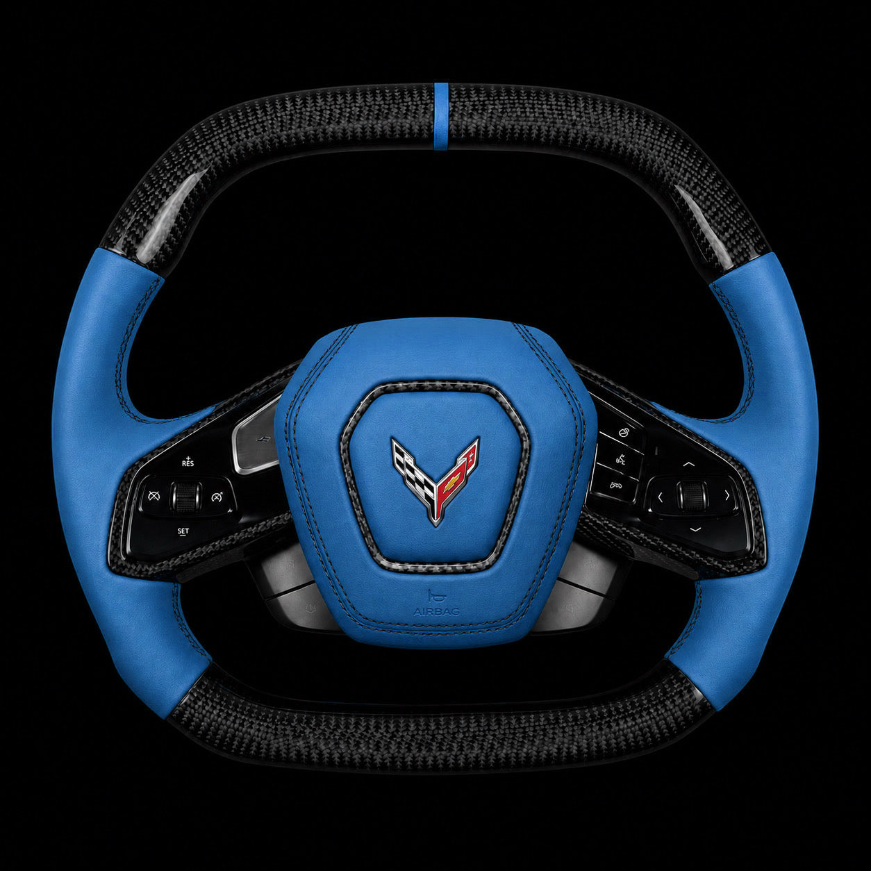 C8 Corvette Carbon Fiber Steering Wheel + Rapid Blue Leather