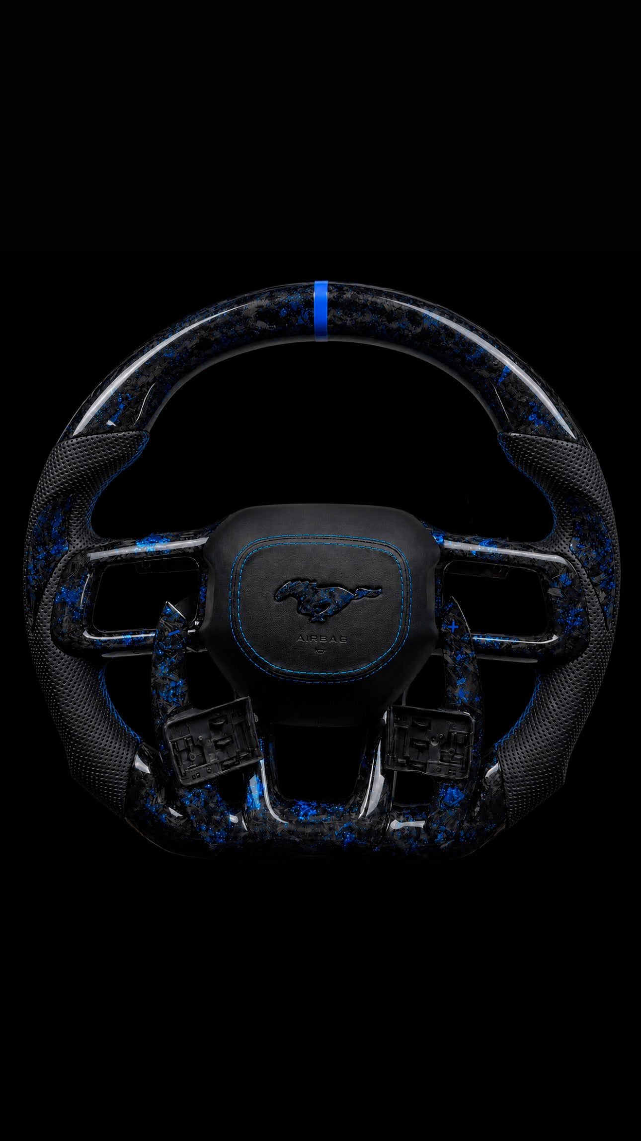 Mustang s650 LED Forged Carbon Fiber Steering Wheel + Blue Flakes