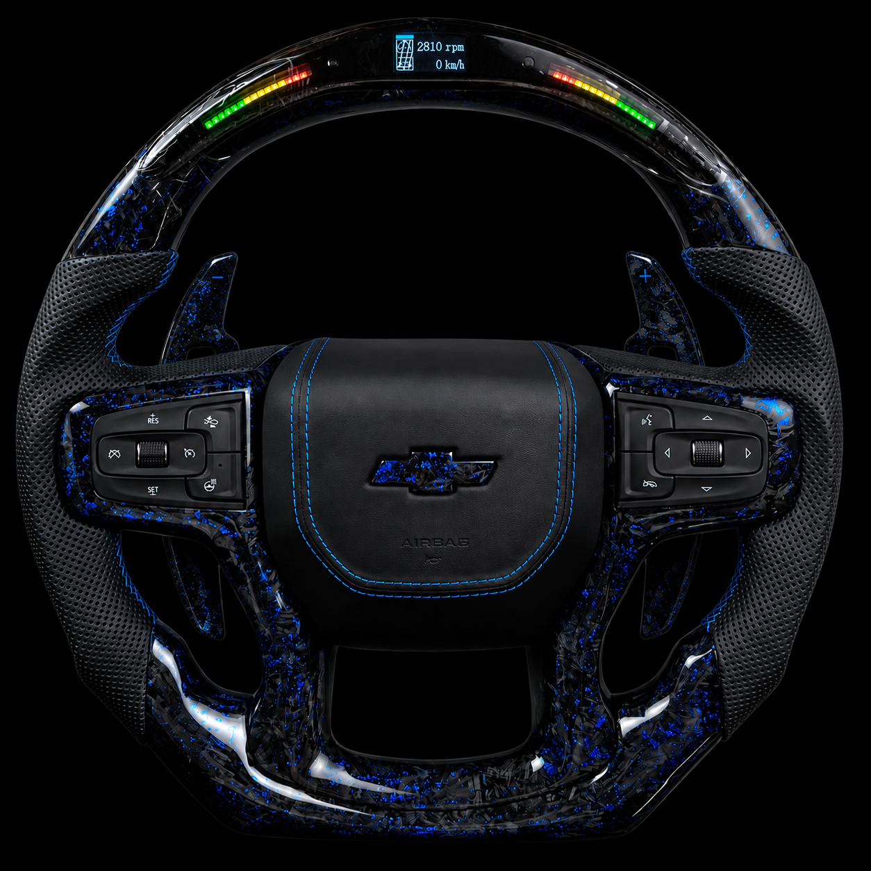 Chevrolet Silverado Forged Carbon Fiber Steering Wheel + Blue Flakes
