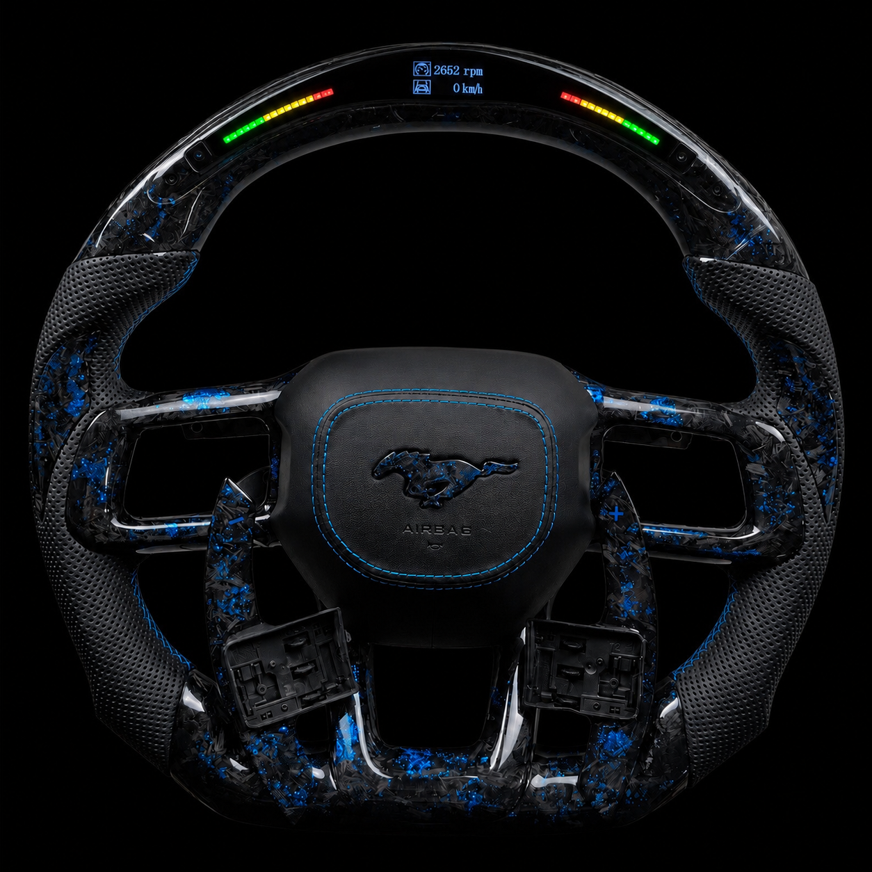 Mustang s650 LED Forged Carbon Fiber Steering Wheel + Blue Flakes