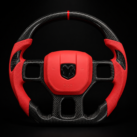 2012-2018 Dodge Ram Red Leather Carbon Fiber Steering Wheel