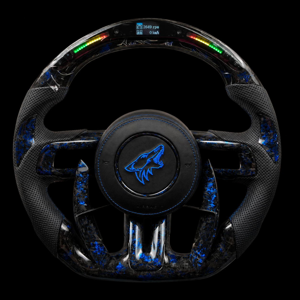 Mustang Blue Forged Carbon Fiber Steering Wheel + “Coyote” Logo