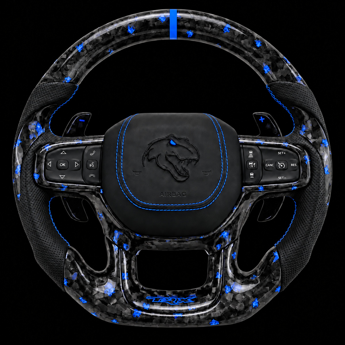 2021+ Ram TRX Forged Carbon Fiber Steering Wheel + Blue Flakes