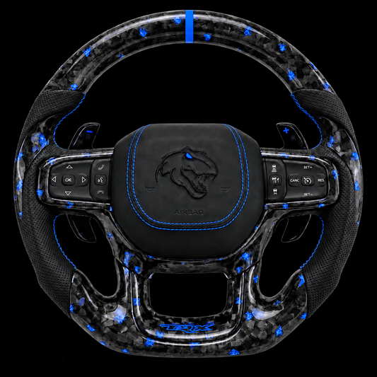2021+ Ram TRX Forged Carbon Fiber Steering Wheel + Blue Flakes