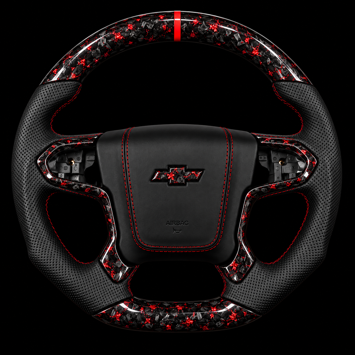 2014-2018 Chevrolet Silverado Forged Carbon Fiber Steering Wheel + Red Flakes