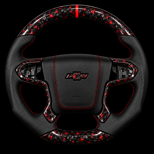 2014-2018 Chevrolet Silverado Forged Carbon Fiber Steering Wheel + Red Flakes