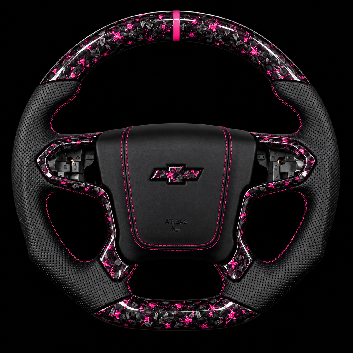 2014-2018 Chevrolet Silverado Forged Carbon Fiber Steering Wheel + Pink Flakes