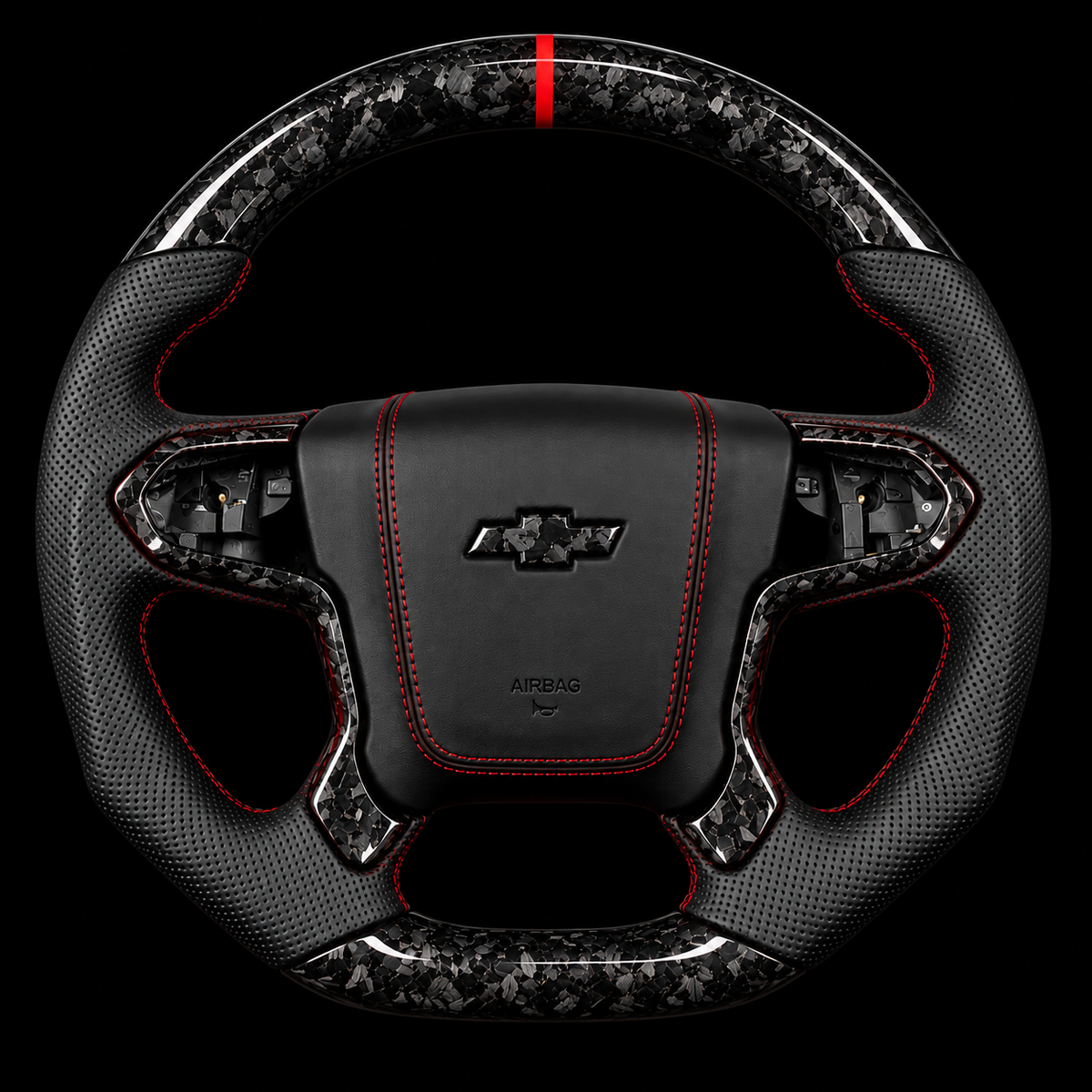 2014-2018 Chevrolet Silverado Forged Carbon Fiber Steering Wheel + Red Stitching/Stripe