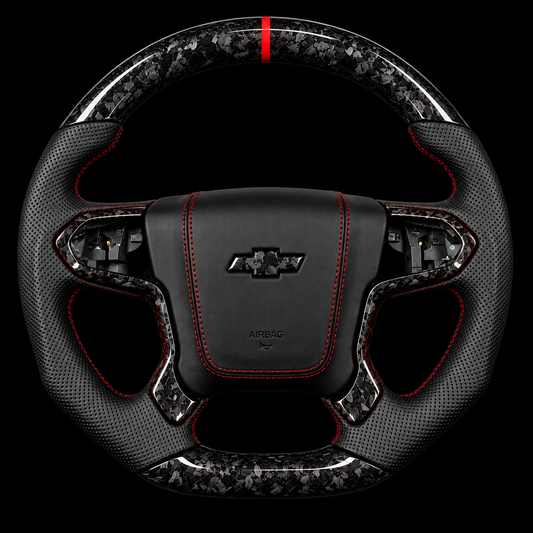 2014-2018 Chevrolet Silverado Forged Carbon Fiber Steering Wheel + Red Stitching/Stripe