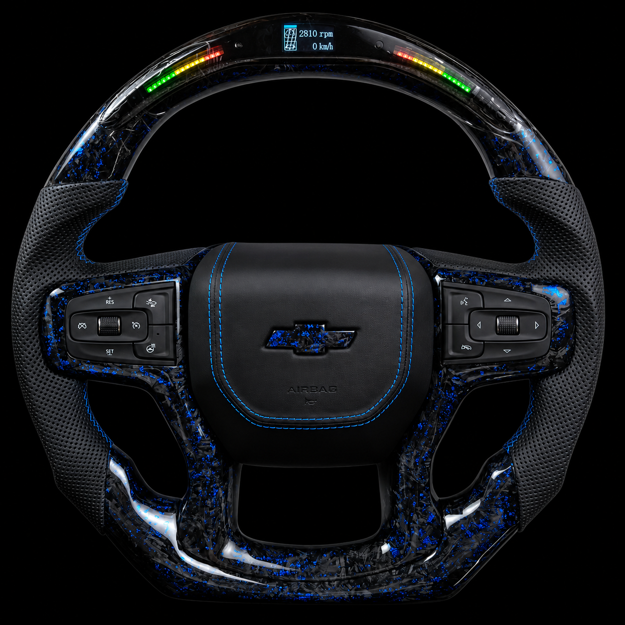 Chevrolet Silverado Forged Carbon Fiber Steering Wheel + Blue Flakes