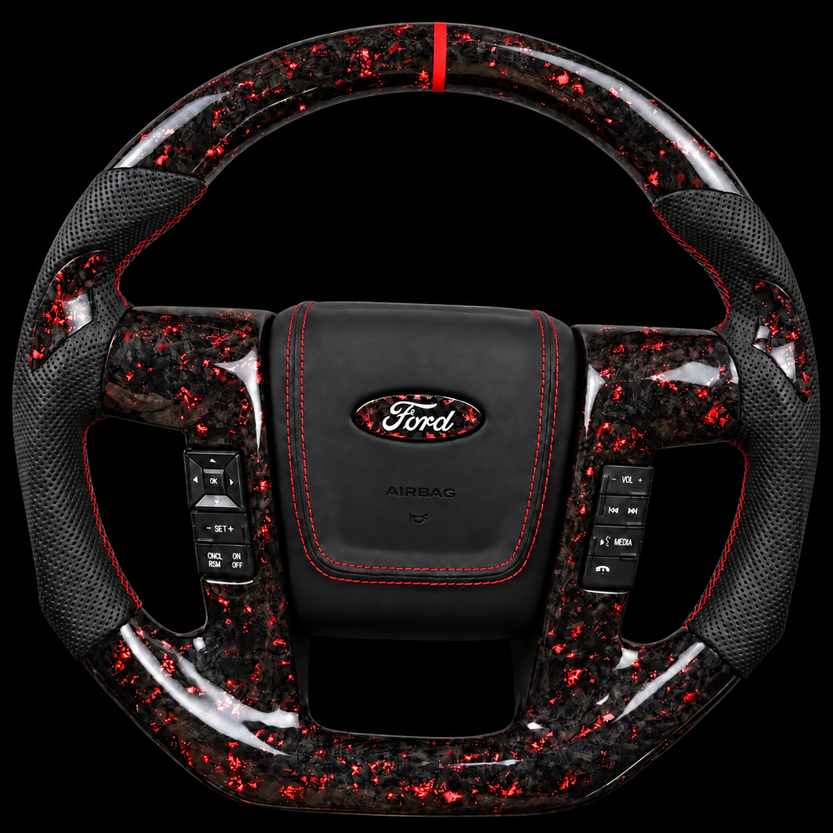 2009-2014 Ford F-150 Forged Carbon Steering Wheel + Red Flakes