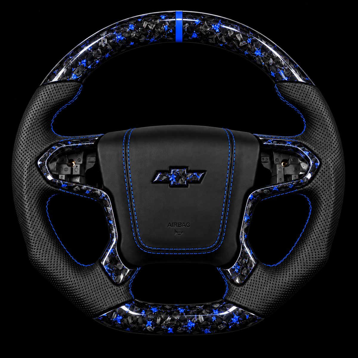 2014-2018 Chevrolet Silverado Forged Carbon Fiber Steering Wheel + Blue Flakes
