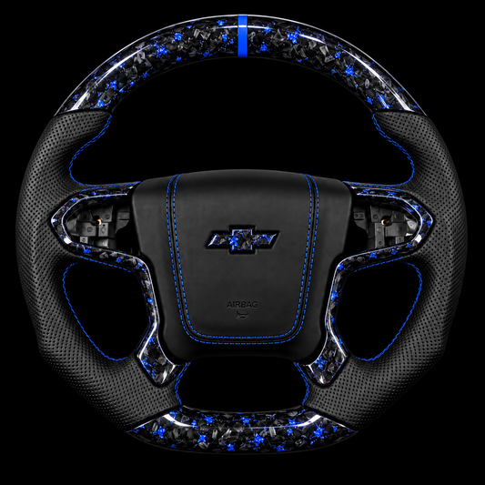 2014-2018 Chevrolet Silverado Forged Carbon Fiber Steering Wheel + Blue Flakes