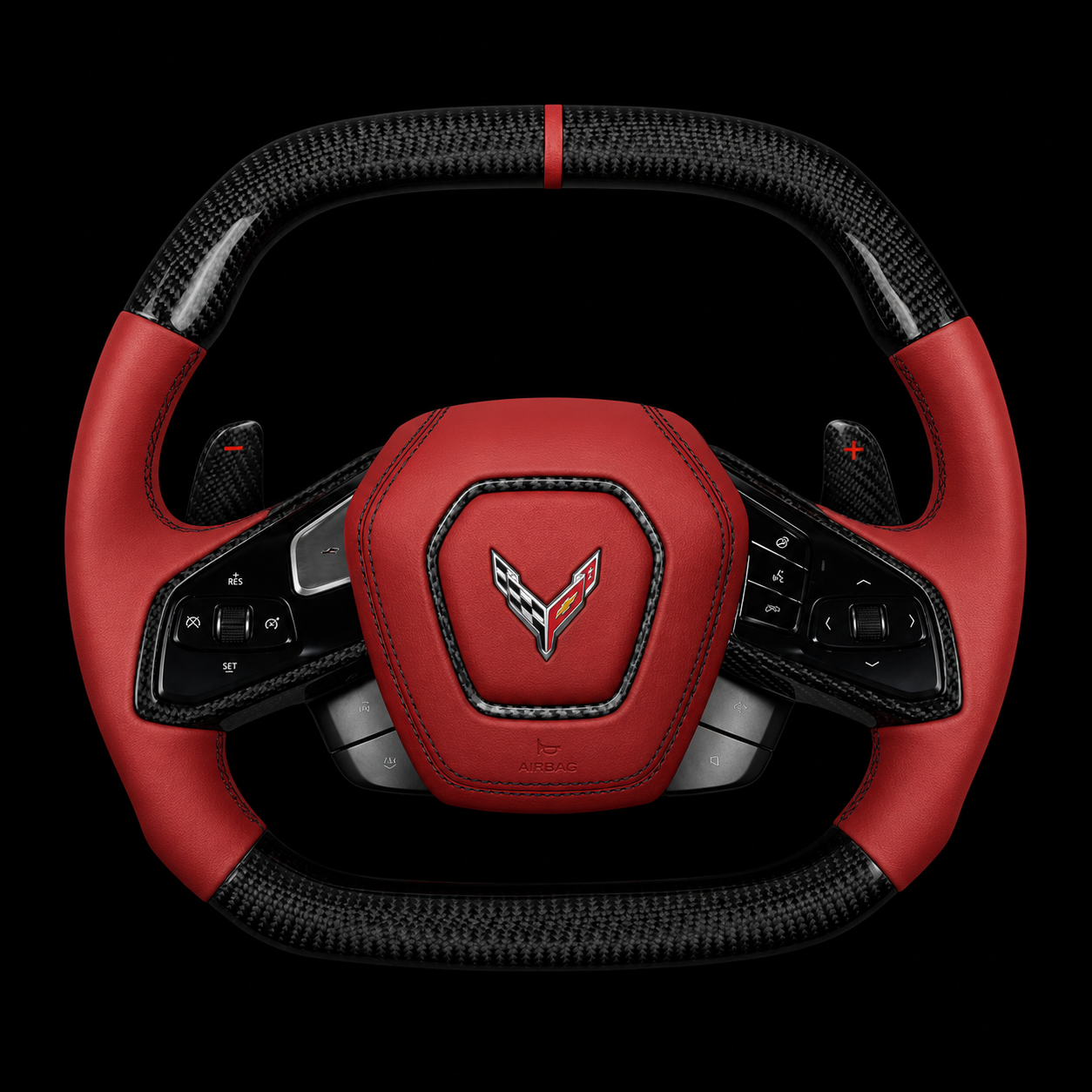 C8 Corvette Carbon Fiber Steering Wheel + Red Leather