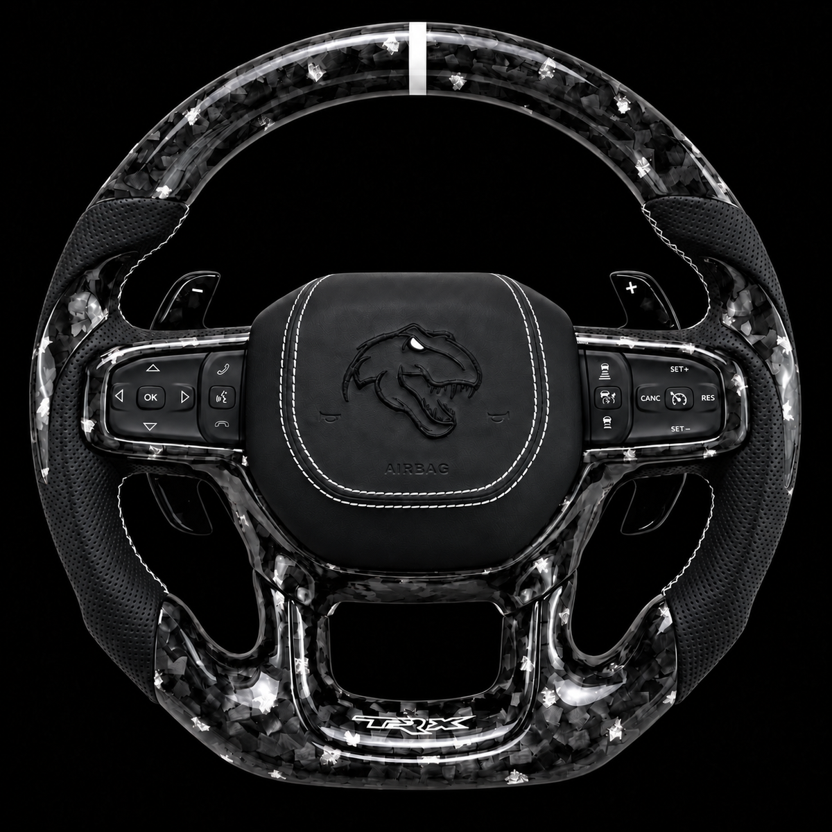 2021+ Ram TRX Forged Carbon Fiber Steering Wheel + Silver Flakes