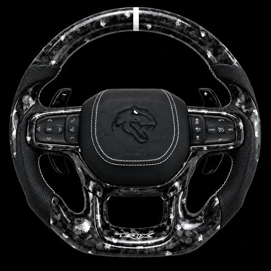 2021+ Ram TRX Forged Carbon Fiber Steering Wheel + Silver Flakes