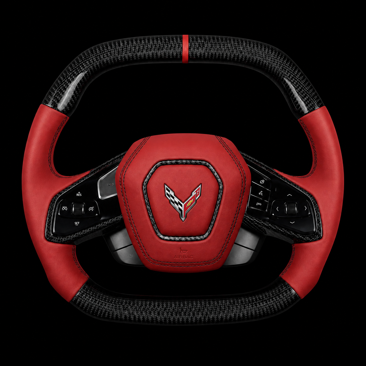 C8 Corvette Carbon Fiber Steering Wheel + Red Leather