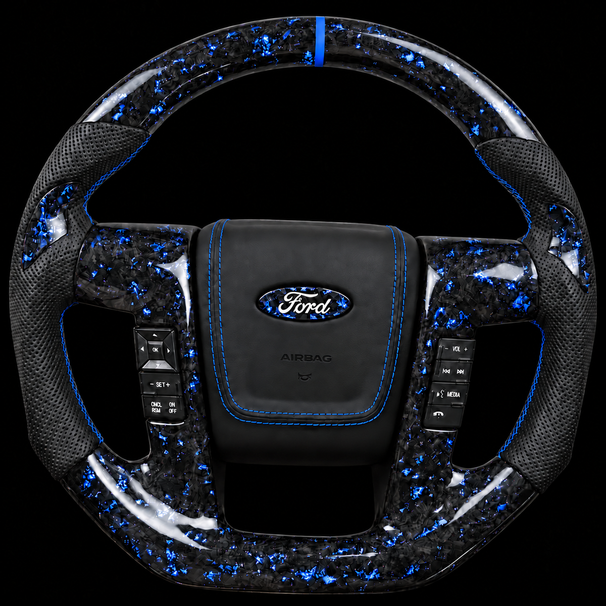 2009-2014 Ford F-150 Forged Carbon Fiber Steering Wheel + Blue Flakes