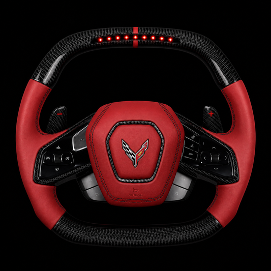 C8 Corvette Carbon Fiber Steering Wheel + Red Leather