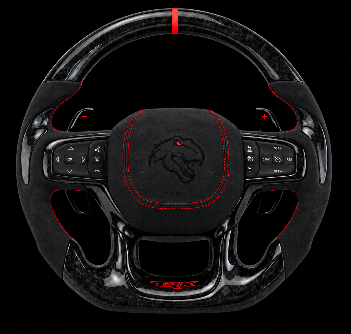 2021+ Ram TRX Forged Carbon Fiber Steering Wheel in Black and Red