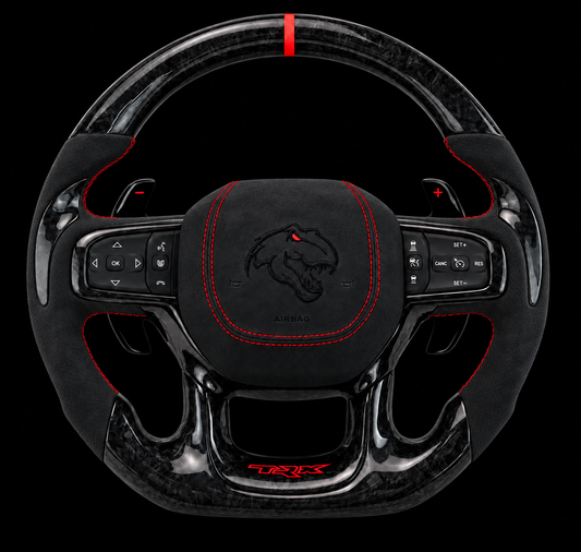 2021+ Ram TRX Forged Carbon Fiber Steering Wheel in Black and Red