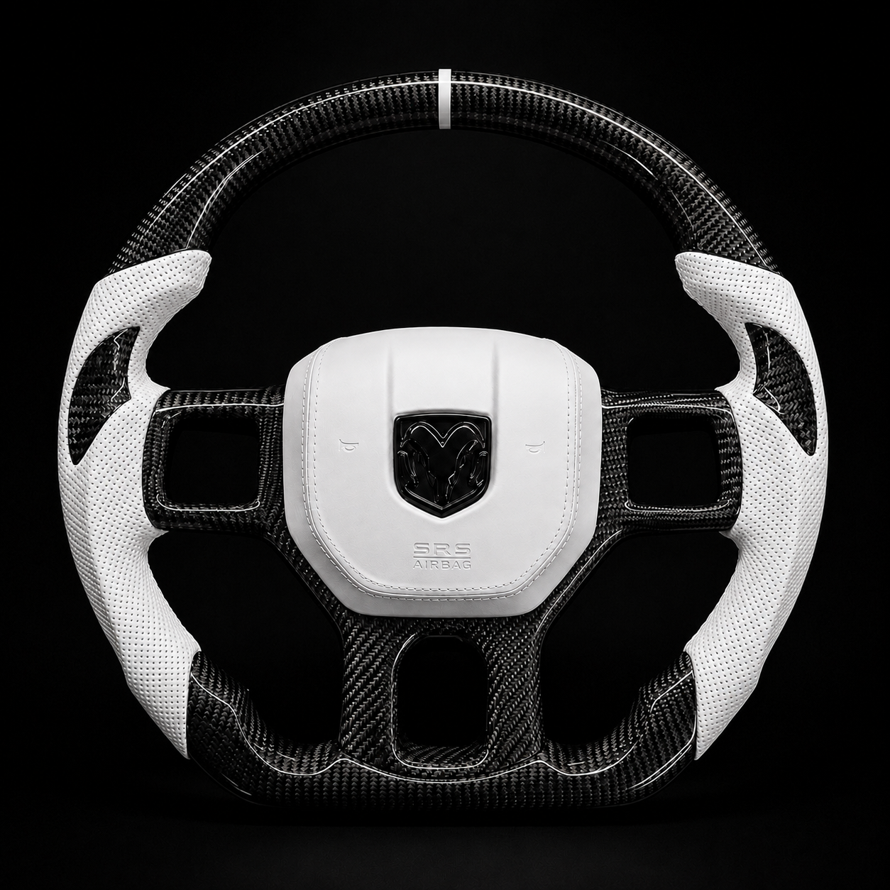 Dodge Ram White Leather Carbon Fiber Steering Wheel (2013-2018) 1500/2500/3500