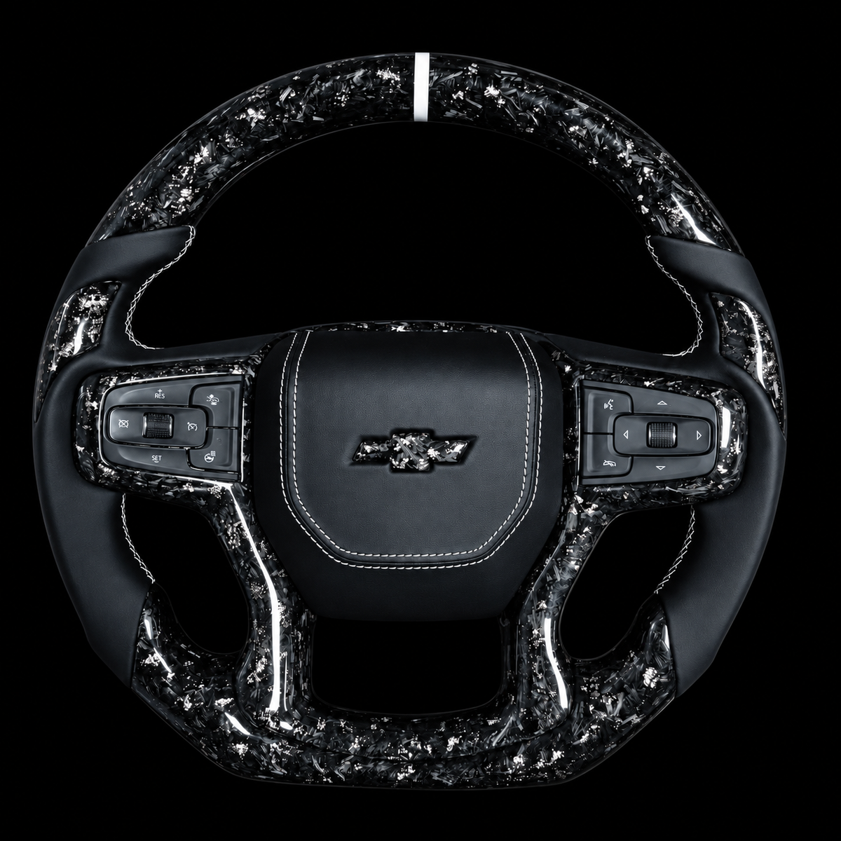 2019+ Chevrolet Silverado Forged Carbon Fiber Steering Wheel + White Accents