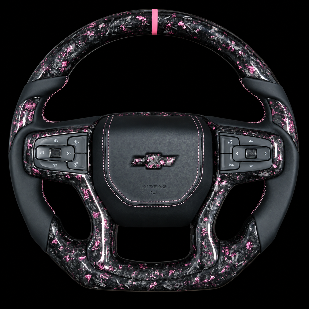 2019+ Chevrolet Silverado Forged Carbon Fiber Steering Wheel + Pink Flakes