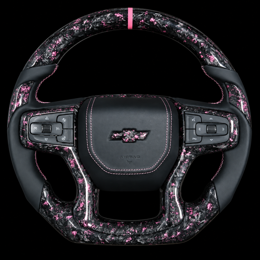 2019+ Chevrolet Silverado Forged Carbon Fiber Steering Wheel + Pink Flakes