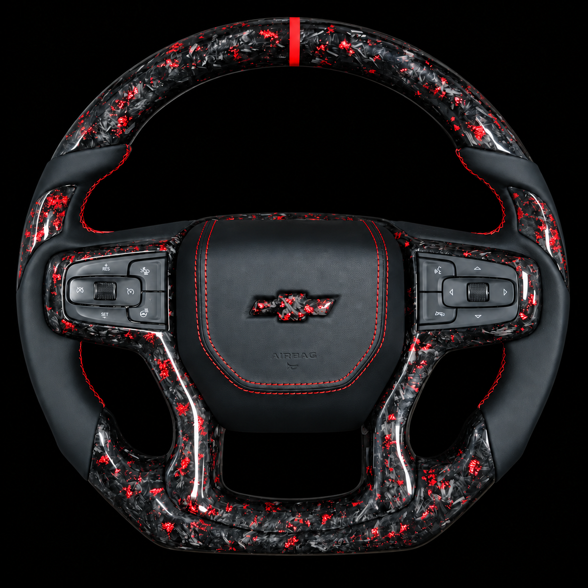 2019+ Chevrolet Silverado Forged Carbon Fiber Steering Wheel + Red Flakes