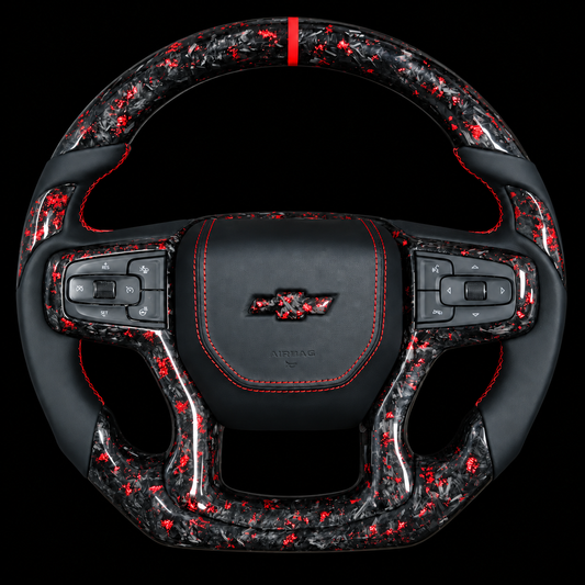 2019+ Chevrolet Silverado Forged Carbon Fiber Steering Wheel + Red Flakes