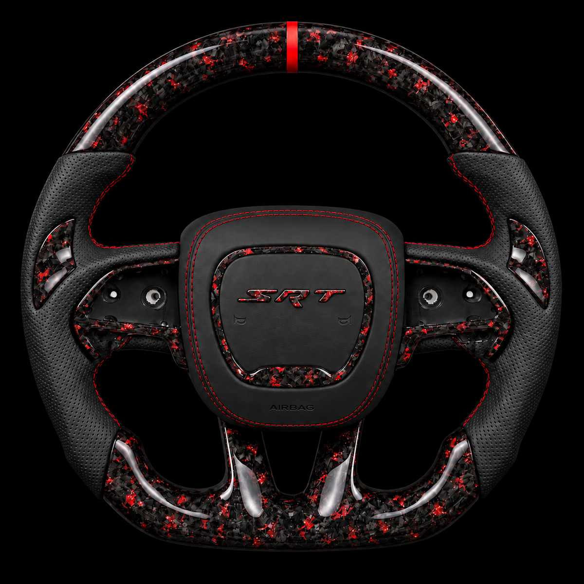 2015-2023 Dodge SRT Forged Carbon Fiber Steering Wheel + Red Flakes